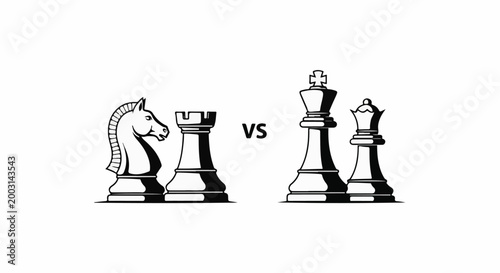 Two chess pieces, a knight and rook, battle a king and queen