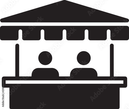 Two people sitting at reception desk in flat vector icon Vector