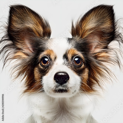 Papillon Dog Portrait Close-up with Brown and White Markings