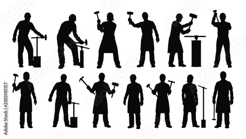 silhouette collection of construction workers with various tools against a white background high quality professional detailed modern elegant stylish clean crisp