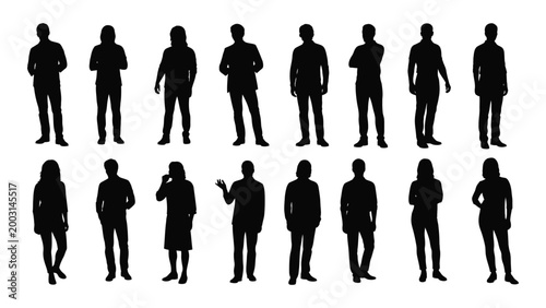 collection of human silhouettes diverse poses and body types isolated on white background high quality professional detailed modern elegant stylish clean