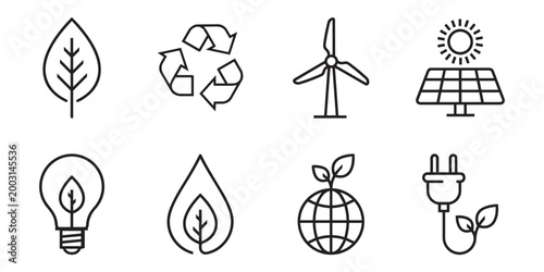 Renewable energy and eco friendly icons a sustainable future collection