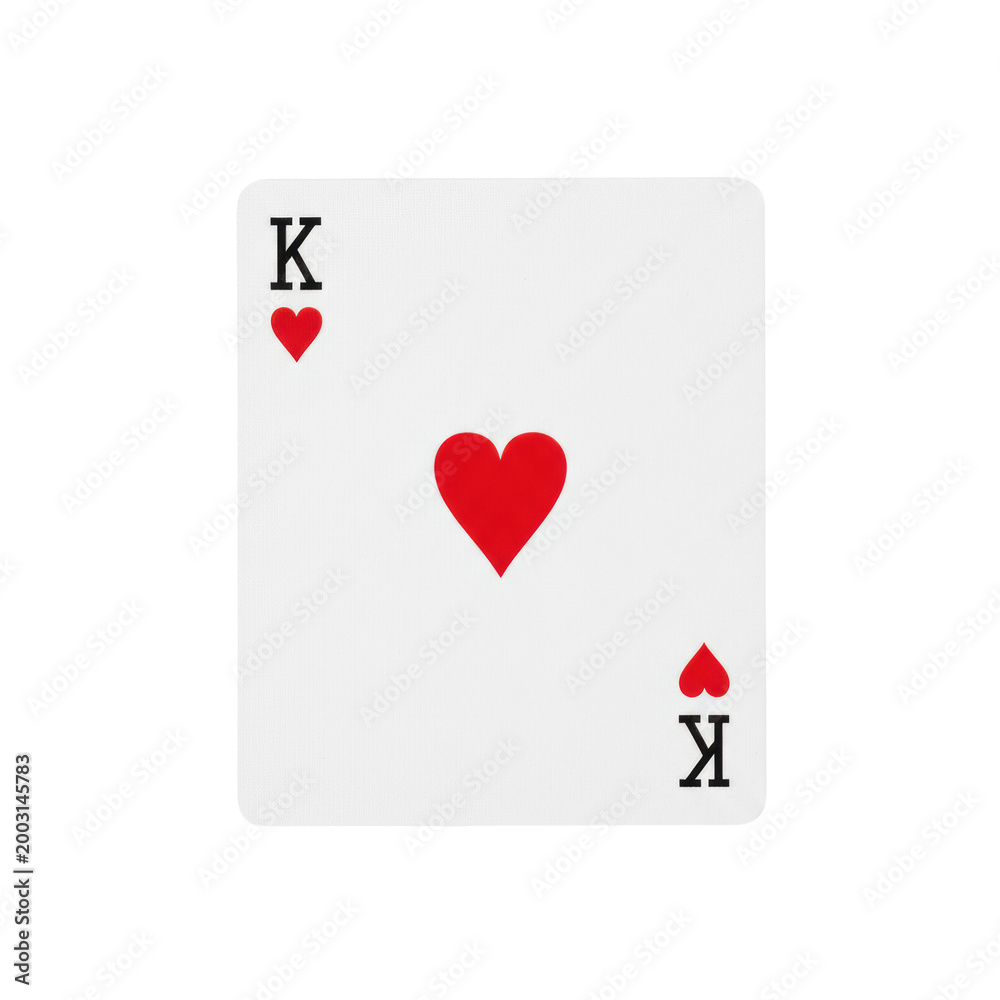 Obraz premium A single king of hearts playing card with bold red and black ink symbols on a transparent background, minimalist casino gaming atmosphere