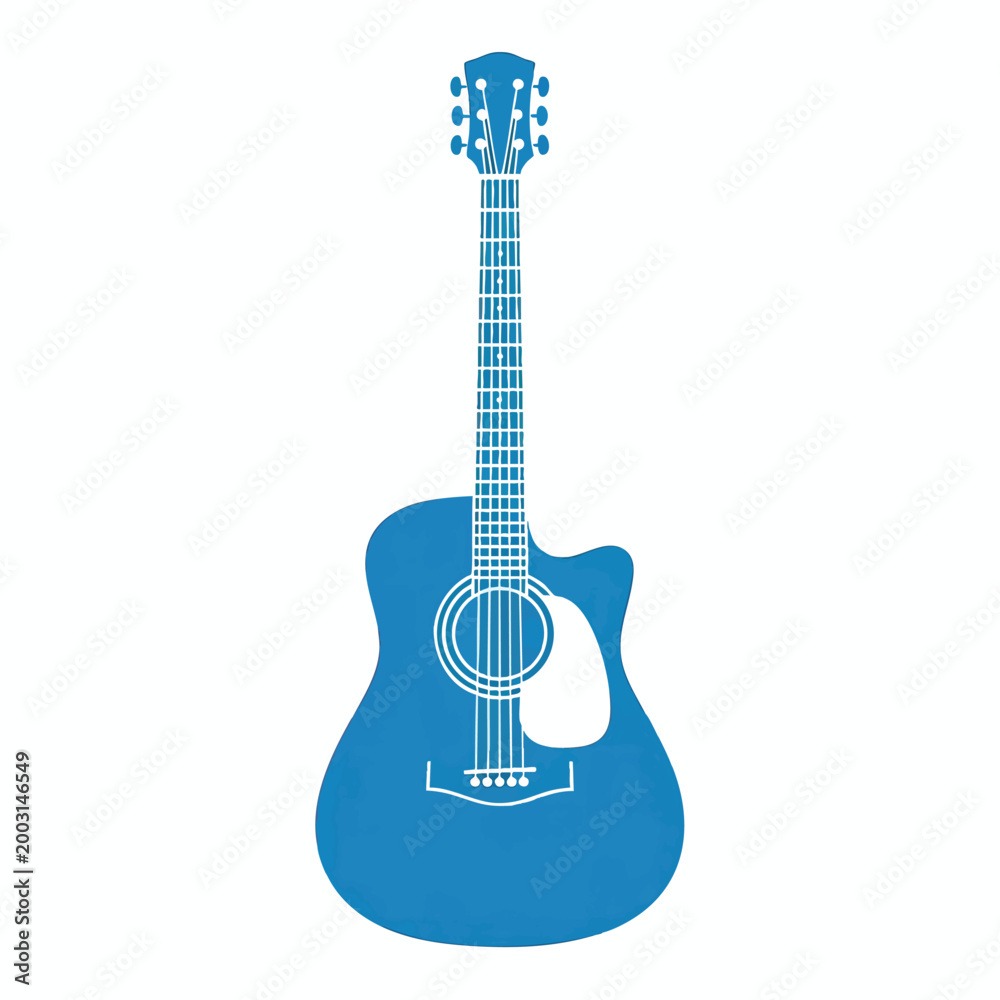 Obraz premium Minimalist blue acoustic guitar illustration icon.