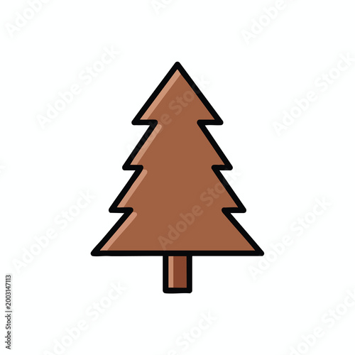Minimalist brown spruce tree icon on white background.
