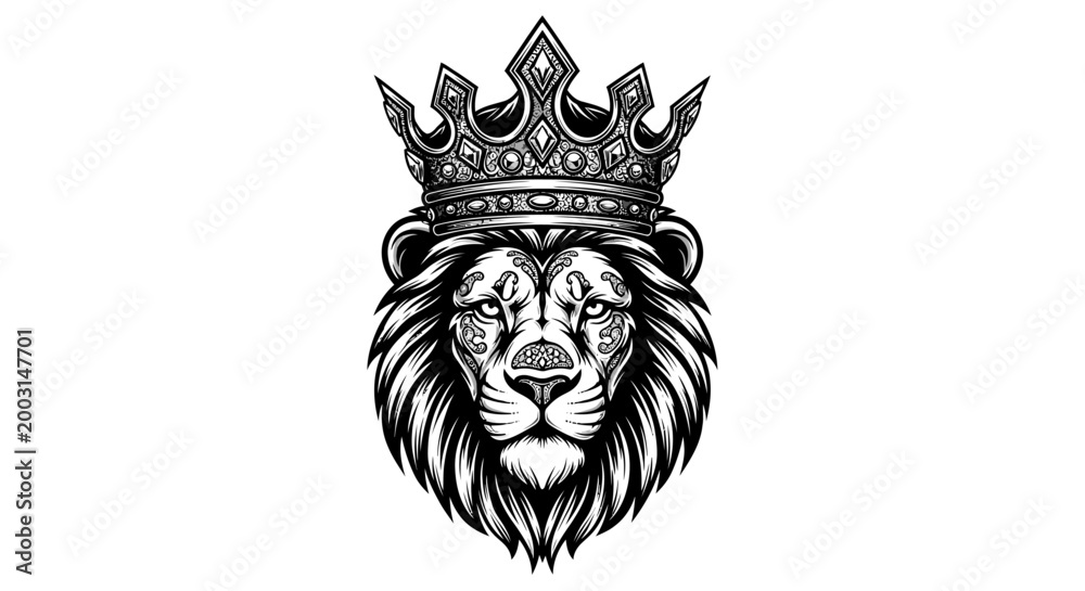 Obraz premium Lion with regal crown illustration on white background design element