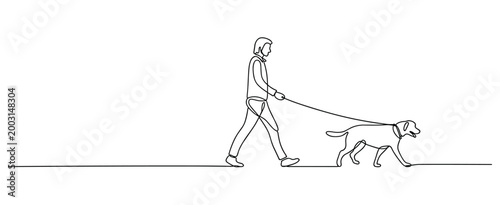 Single line of a person walking a dog on a leash dog walking person walking dog single line continuous line
