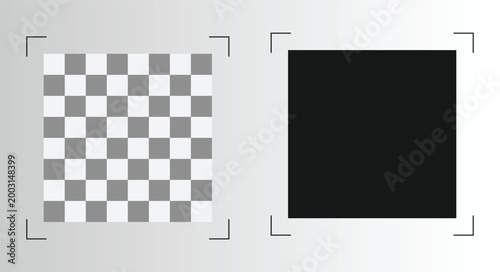 Checkerboard pattern and solid black square with crop marks on grey background
