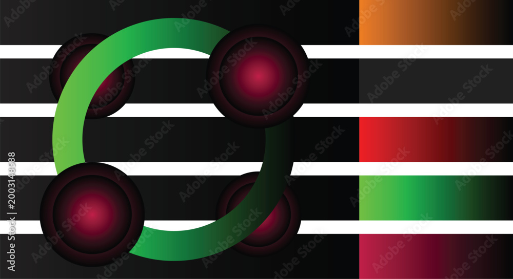 Fototapeta premium Abstract composition with green ring dark spheres color palette
