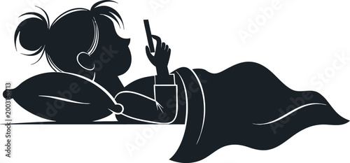 Woman lying in bed using smartphone, illustrating bedtime screen time and digital habit.