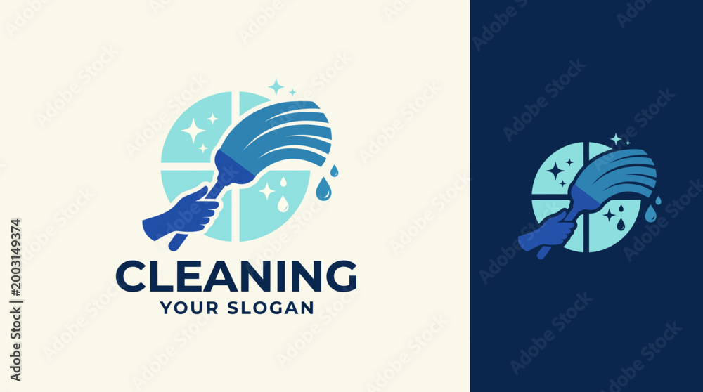 Obraz premium This logo design features a cleaning tool icon and sparkling window elements, symbolizing cleanliness and professionalism in a modern and stylish way for cleaning services.