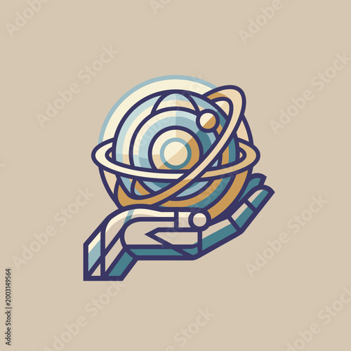 Canvas Print This thought-provoking illustration depicts a hand holding a globe, symbolizing global responsibility, connectivity, and the artistic interpretation of our shared world through creative design