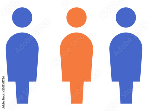 Three colorful human silhouettes standing in a row vector illustration Leadership corporate teamwork diversity recruitment human resources social group Trio of abstract member figures