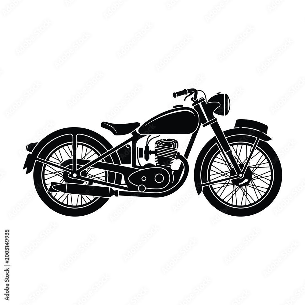Fototapeta premium Classic motorcycle silhouette against white background, vintage bike design