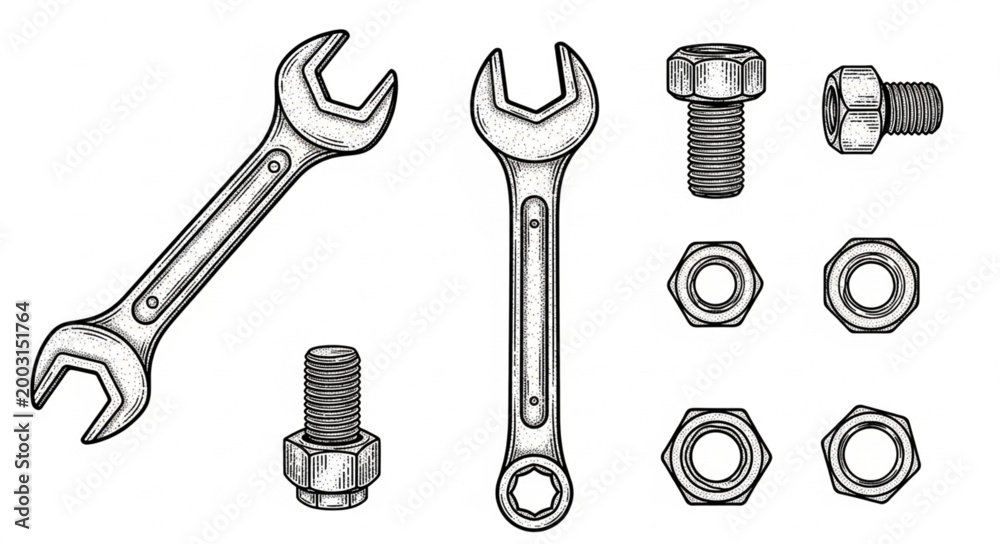 Fototapeta premium Set of Hand Tools and Fasteners Illustration.