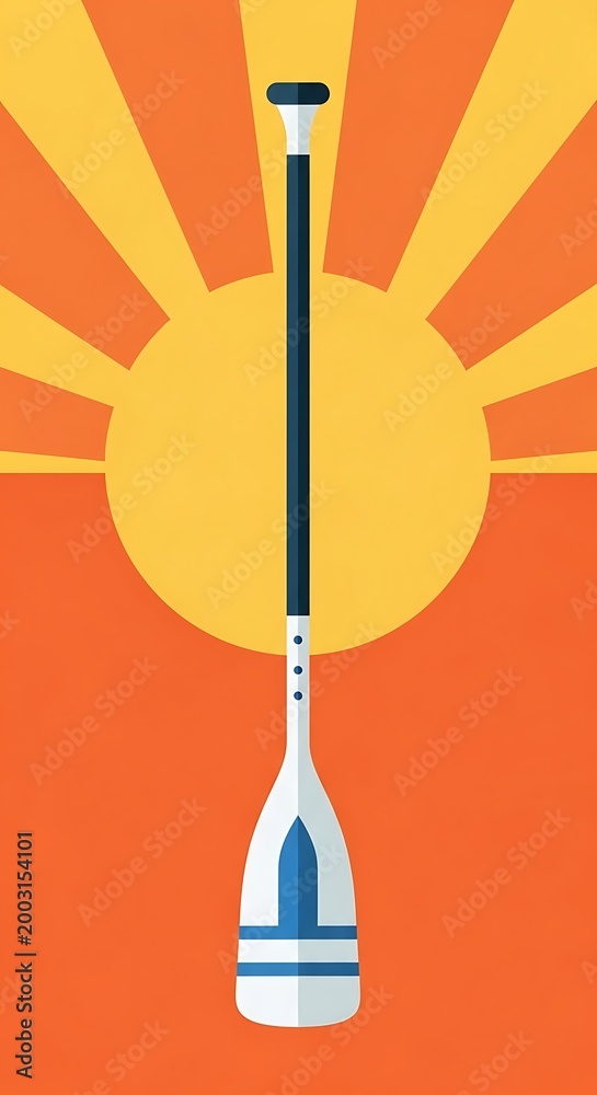 Fototapeta premium Paddle against vibrant orange sunrise background.