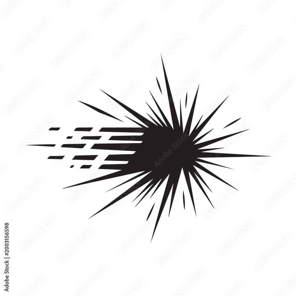 Fototapeta premium Black abstract starburst explosion vector graphic with motion lines isolated on white background