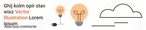 Innovation, creativity, energy, brainstorming, design, inspiration. Two light bulbs with a plug and minimal cloud design. Innovation and creativity concept for modern problem-solving