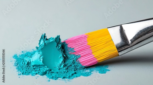 Makeup Brush with Teal Eyeshadow Smudge.