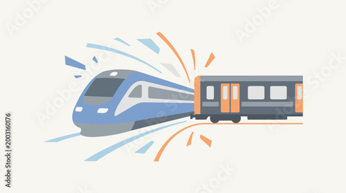 Modern blue high speed train connecting to a subway carriage. EPS Editable. Vector Illustrations.