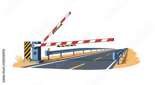 Road security barrier gate illustration. EPS Editable. Vector Illustrations.