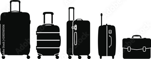 Bild auf Leinwand Black Silhouette Collection of Luggage and Briefcase