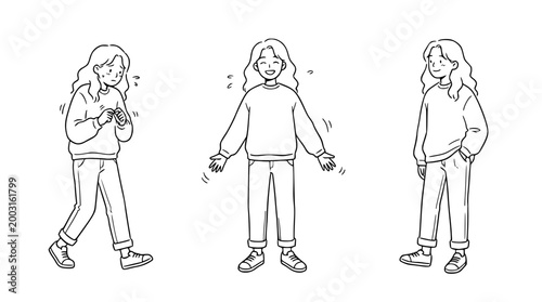 Kawaii character experiencing nervousness and happiness transitions.