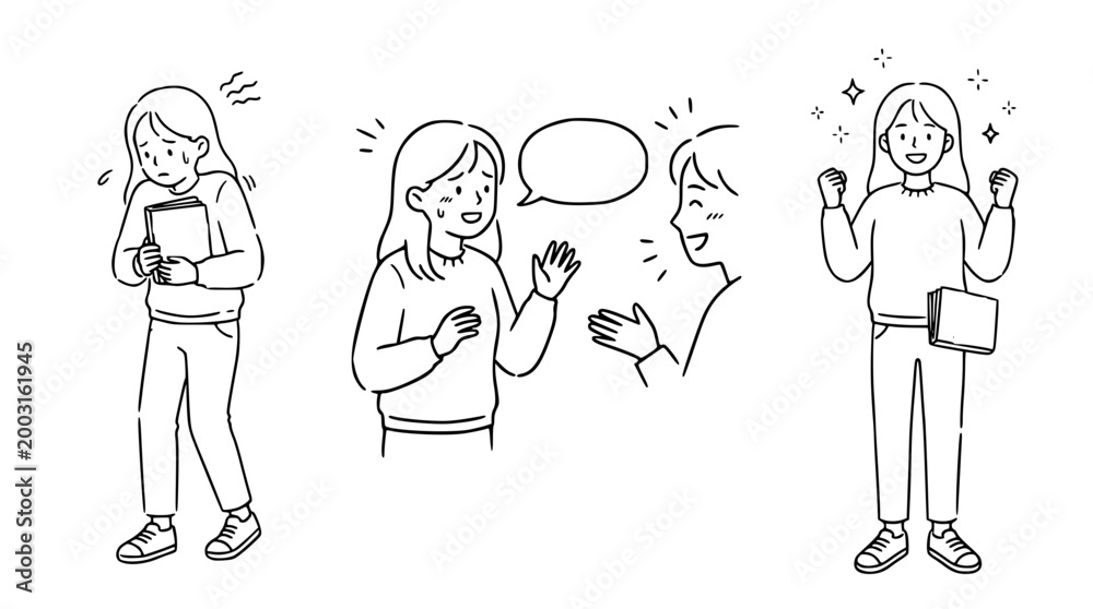 Obraz premium Vector illustration of a character talking and interacting with friends