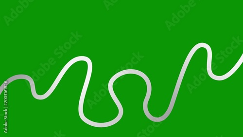 Animated silver tape appear and disappear. Decorative line with smooth. Looped video. Linear vector illustration isolated on green background.