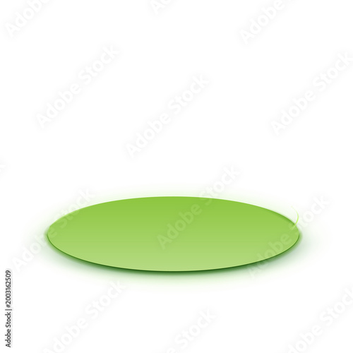 Green oval shape on white circle with soft shadow.
