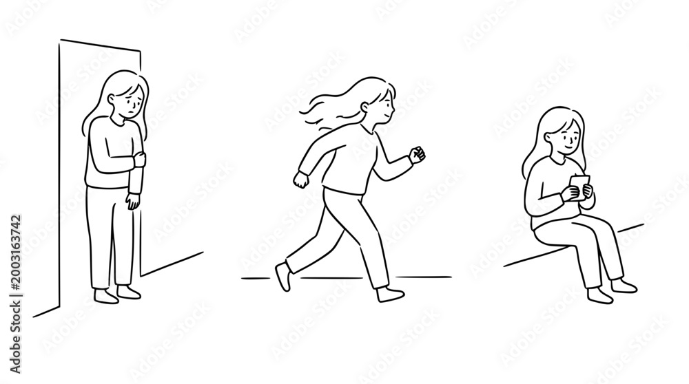 Fototapeta premium Emotional character sketches illustrating everyday activities