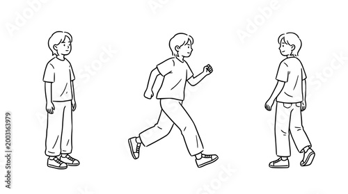 Character in monochrome sketch showing active running motion.