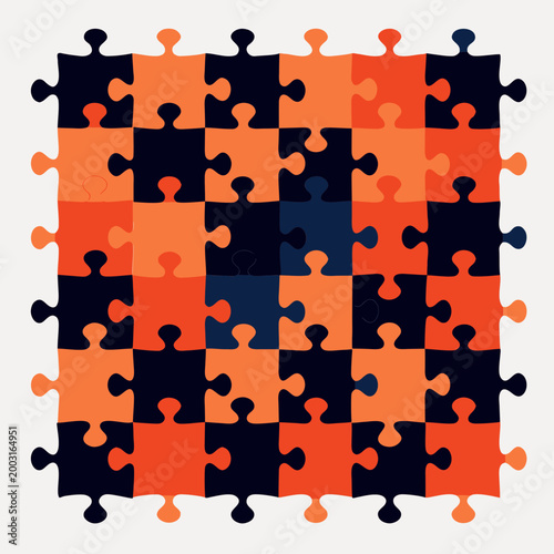 Colorful puzzle pieces arranged in a patterned grid design  