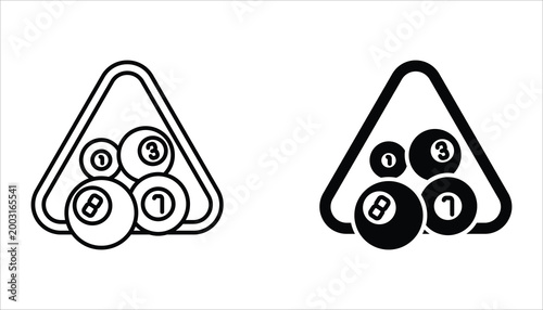 Billiard icon set. Billiard ball and stick symbol. Billiard icon for web design. Vector illustration on white background.