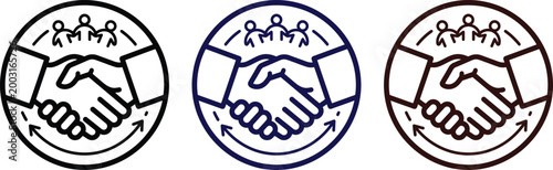 Teamwork icon set handshake collaboration symbols for business unity