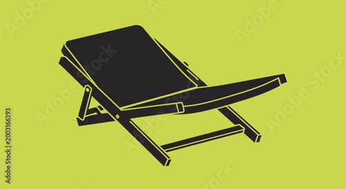 Black folding beach chair illustration.