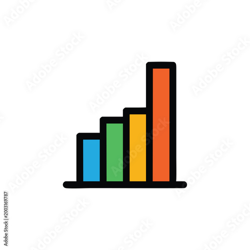 Minimalist Colorful Bar Graph Icon Showing Business Growth Trend.