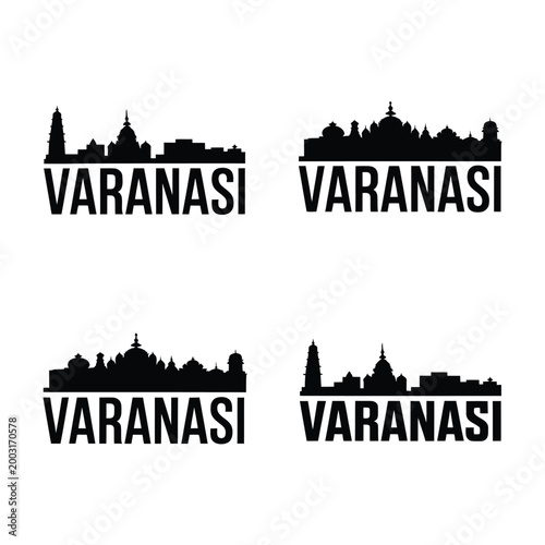 Quadro em tela varanasi skyline silhouettes with text labels high quality