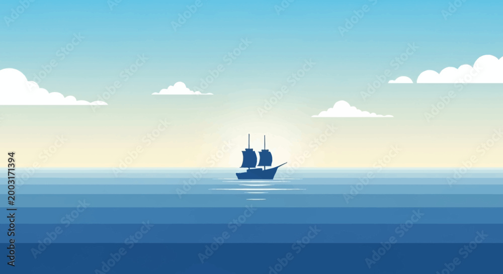 Obraz premium Sailboat on the ocean under a clear sky.