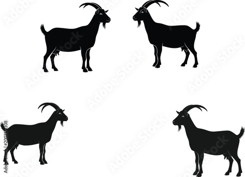 Mountain goat silhouette vector collection for livestock farming agriculture ranching butcher shop logo and organic dairy meat production concepts