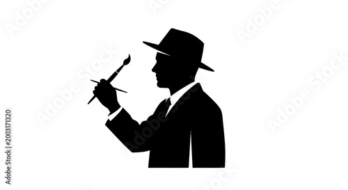 Silhouette of man in suit holding cigar.