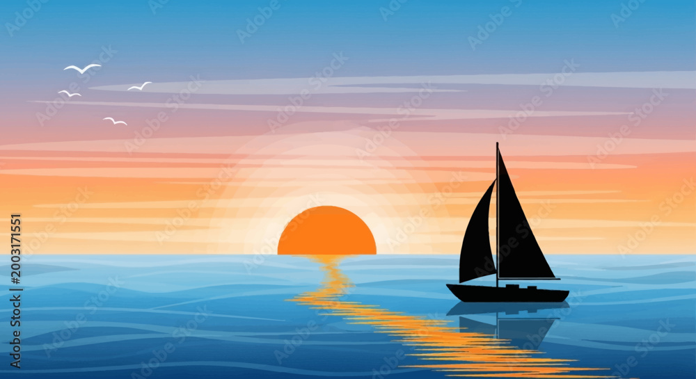 Naklejka premium Elegant Sailboat Navigating Calm Ocean Waters with Grace.