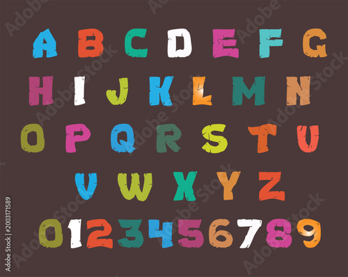 Colorful Distressed Alphabet and Numbers Set on Brown Background Bold Grunge Letters A to Z 0 to 9 Collection Isolated Png Transparent Background