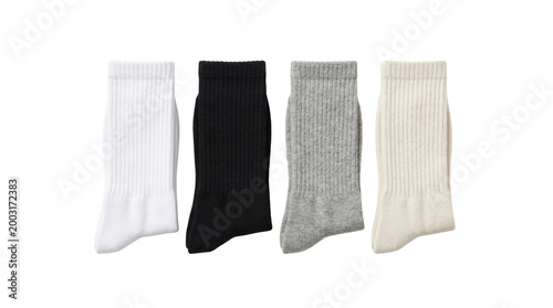 Four neutral ribbed cotton socks isolated on transparent background png