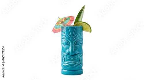 Tropical tiki cocktail with umbrella isolated on transparent background png