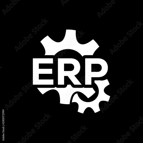ERP, enterprise resource planning icon isolated on black background