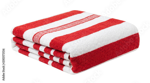 Folded red white striped towel isolated on transparent background png