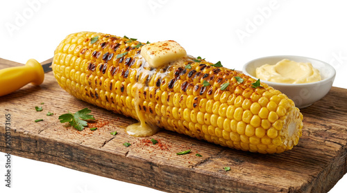Grilled corn with melting butter isolated on transparent background png