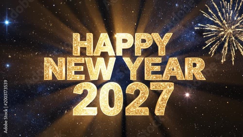 Happy New Year 2027 golden text for creative digital media and visual arts
