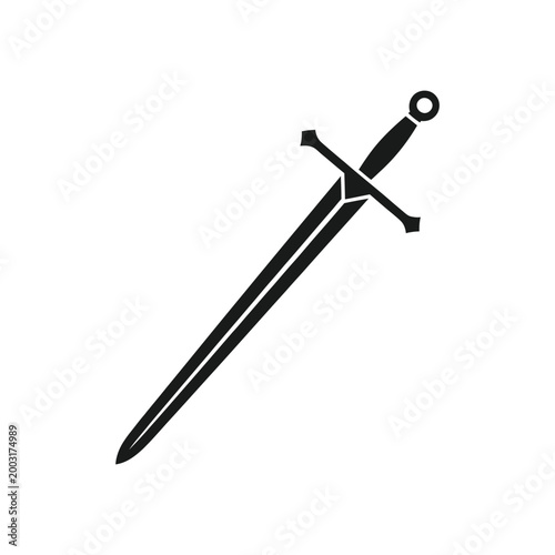 sword icon in black silhouette on white background